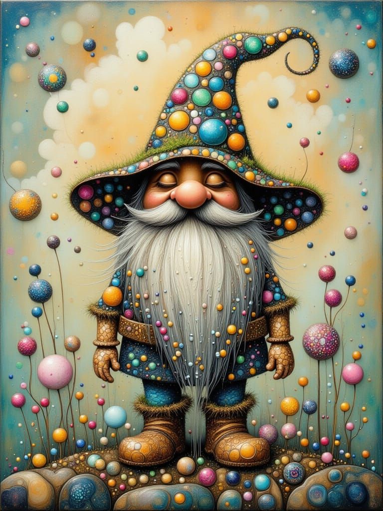 Surreal Gnome in Dreamlike Landscape with Whimsical Flair