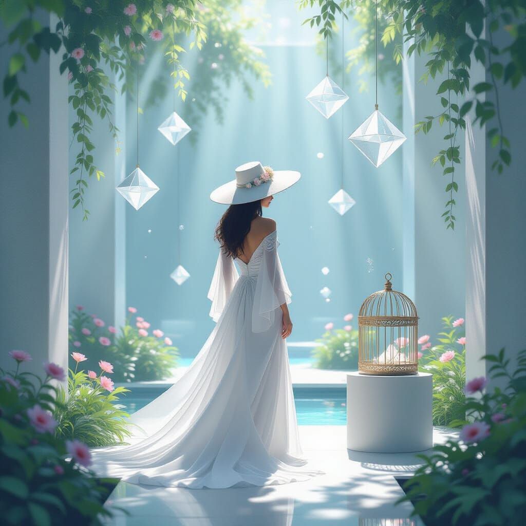 Serene Woman in Futuristic Garden Digital Painting