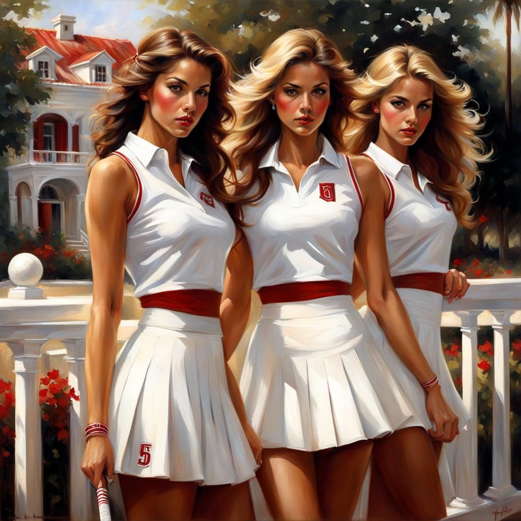 Sorority Girls in White Tennis Skirts, Sketch Art