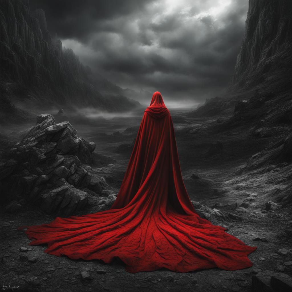 Red Witch Cloak Reveal in Selective Color Art