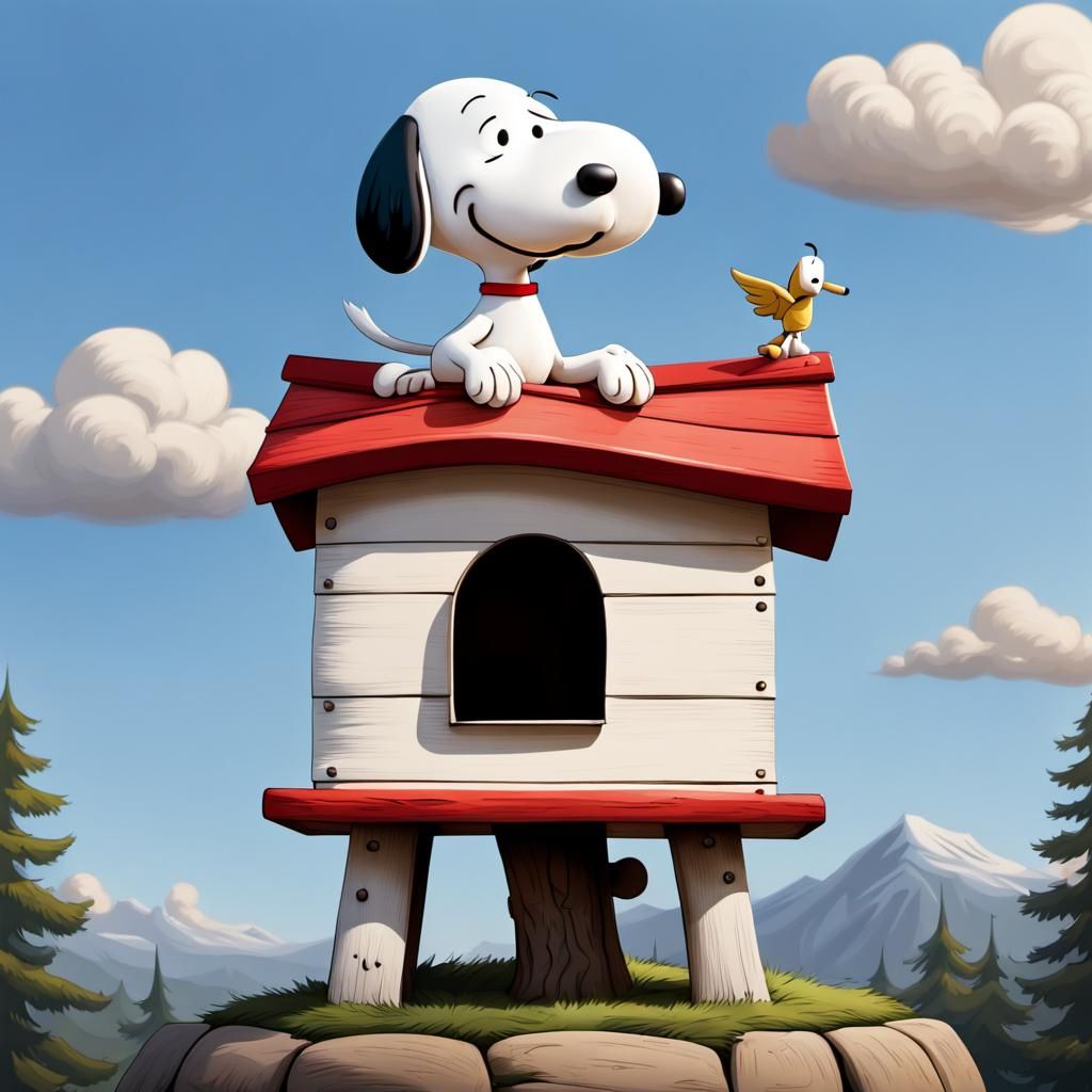 Cartoon Snoopy Flying on Doghouse