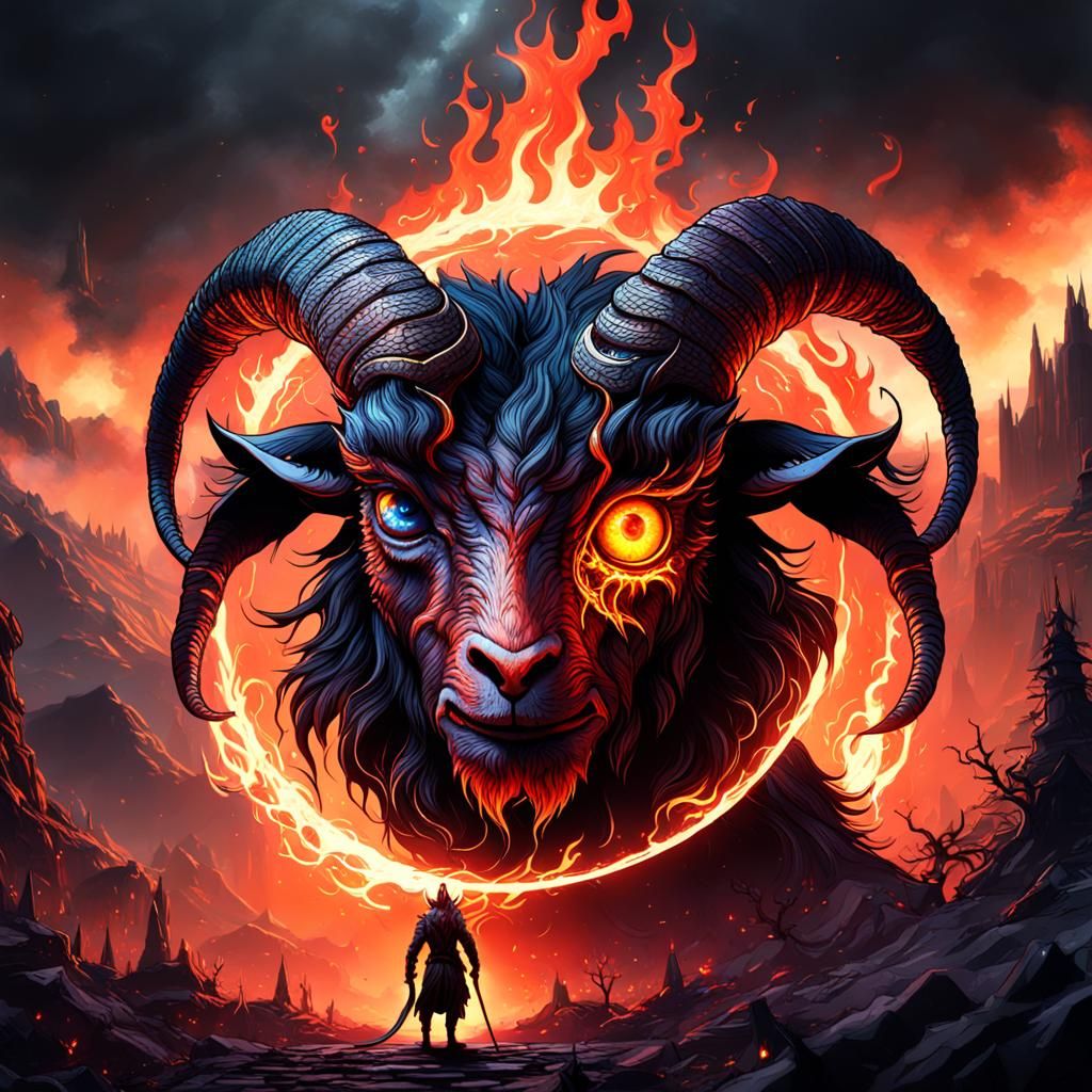 Fiery Eyeball and Demon Silhouette