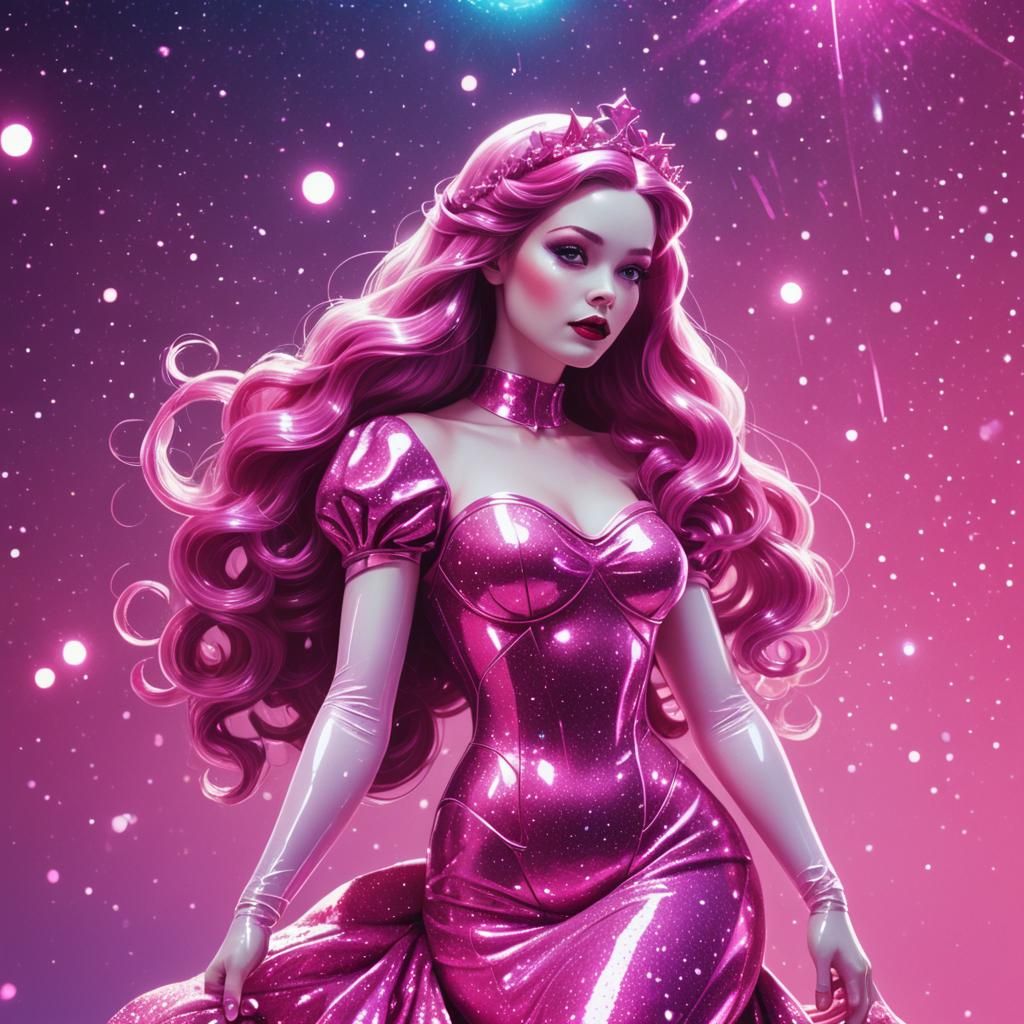 Snow White Space Mermaid in Synthwave Neon