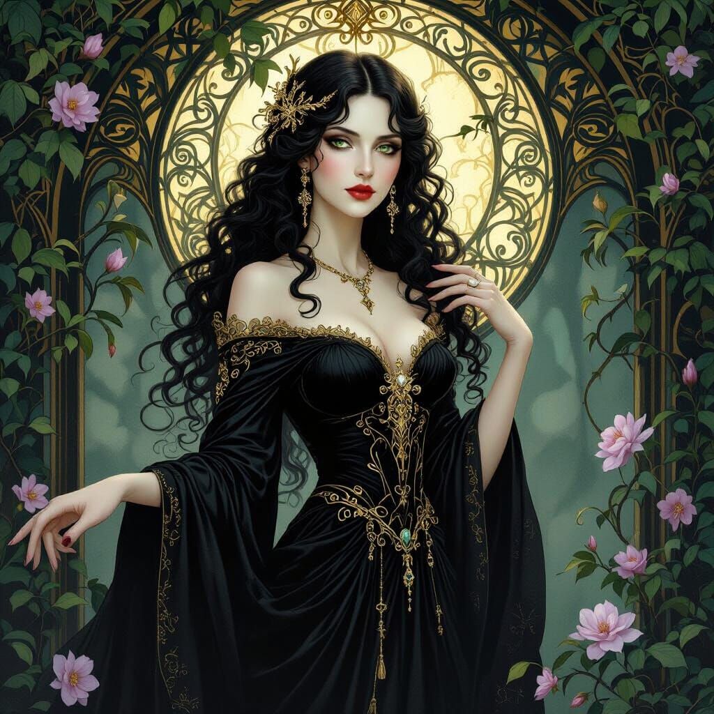 Gothic Empress with Art Nouveau Patterns