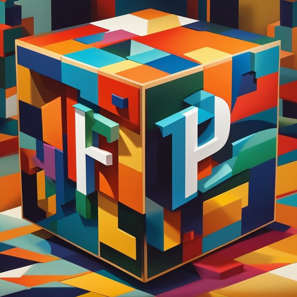 Cubist Wooden Cube with Letter H in Geometric Fauvism