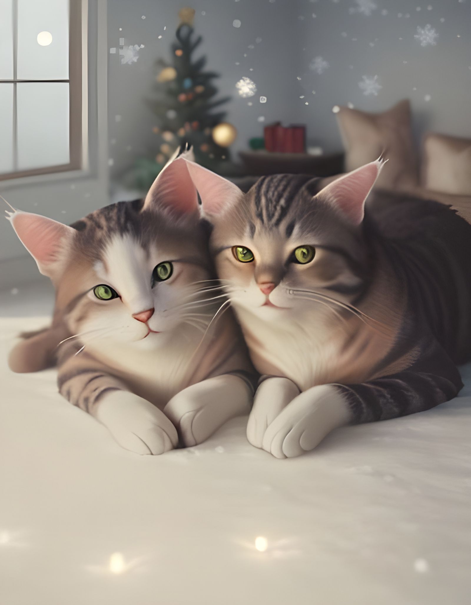 Cozy Christmas Cats in Photorealistic Detail