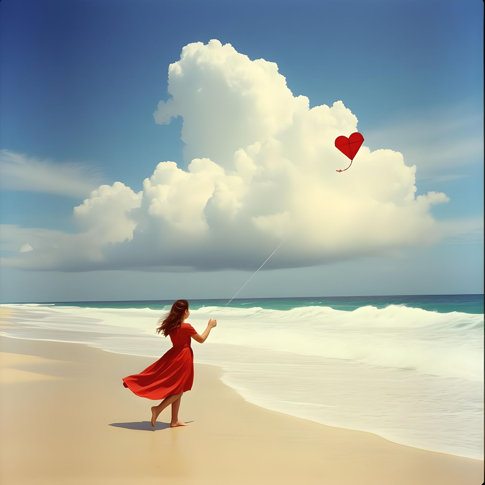 Heart Kite Soars on Windy Beach: Cinematic Still