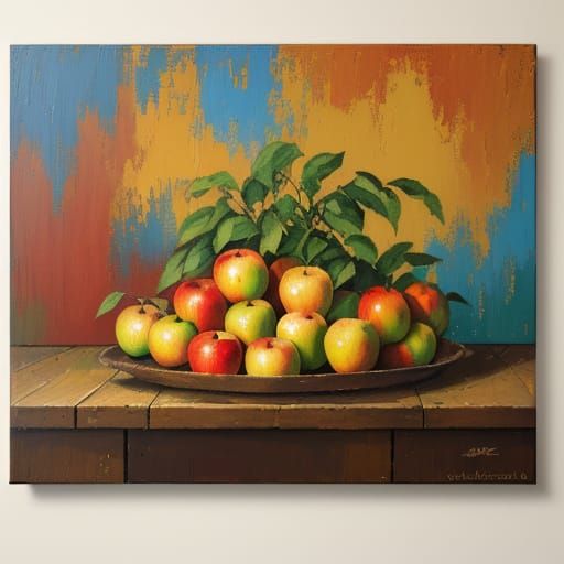 Neo-Impressionist Still Life with Apples in Oils