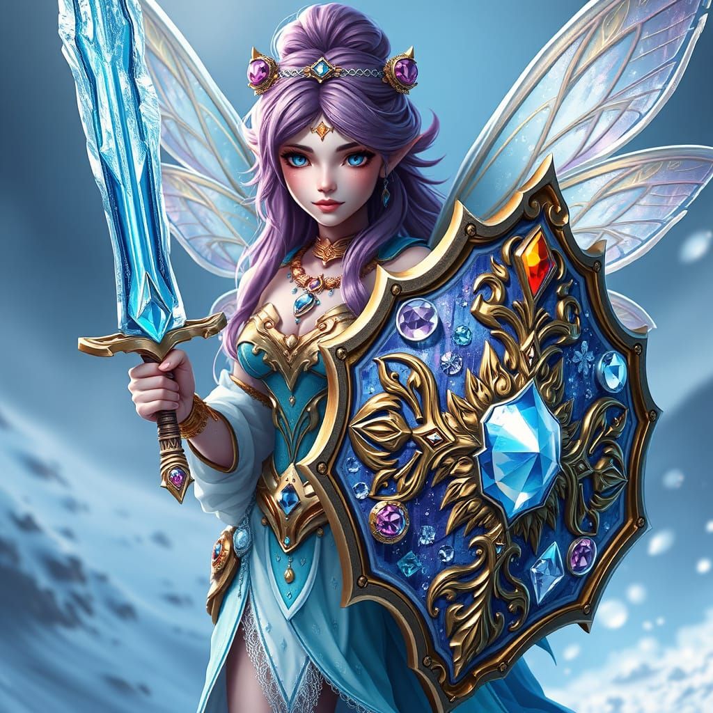 Whimsical Fairy Warrior in Frosty Armor