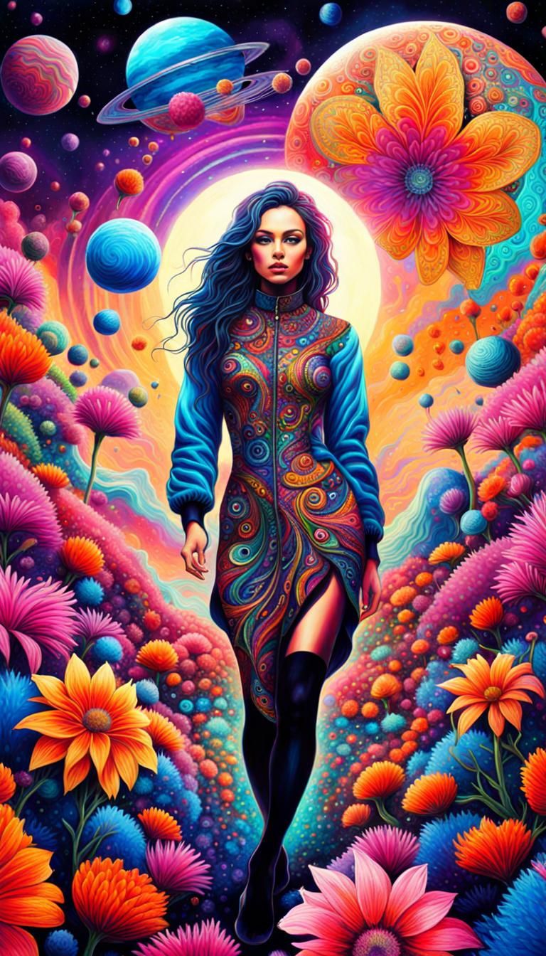 Psychedelic Woman on Alien Planet in Trancepunk Style