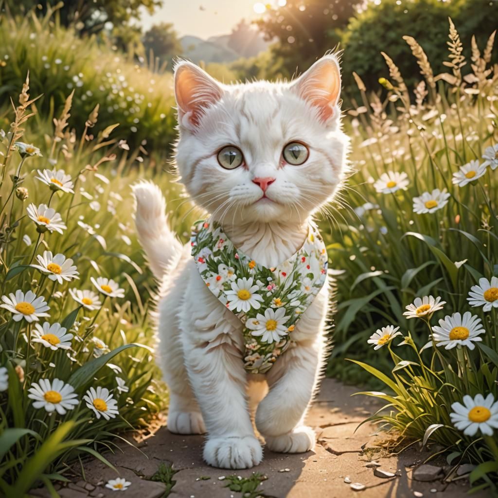 Baby Chibi Kitty in Floral Dress in Meadow