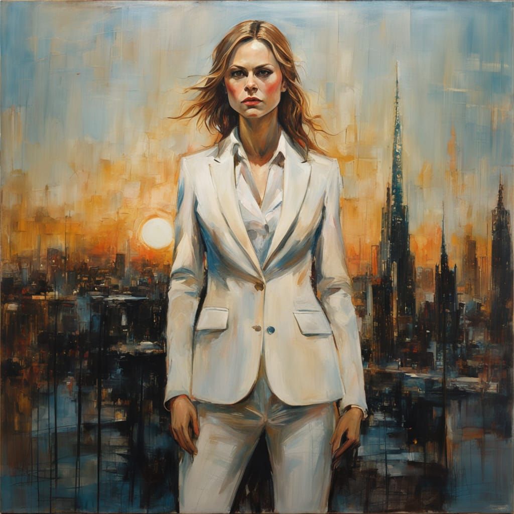 Encaustic Portrait of a Business Woman in Noctilucent Evenin...