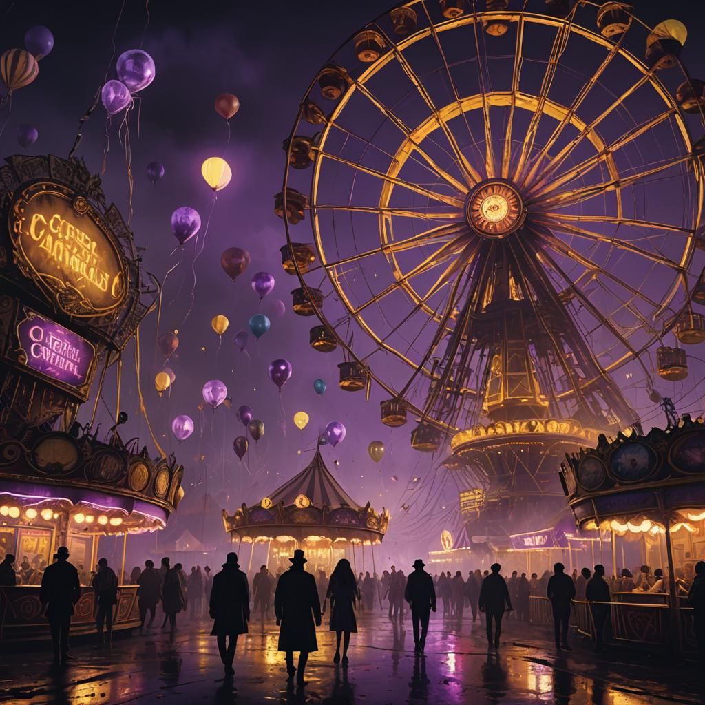 Eerie Shadow Carnival at Night: Dark Fantasy Concept Art
