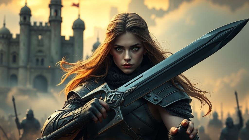 Medieval Warrior in Hyperrealistic Post-Apocalyptic Battlefi...