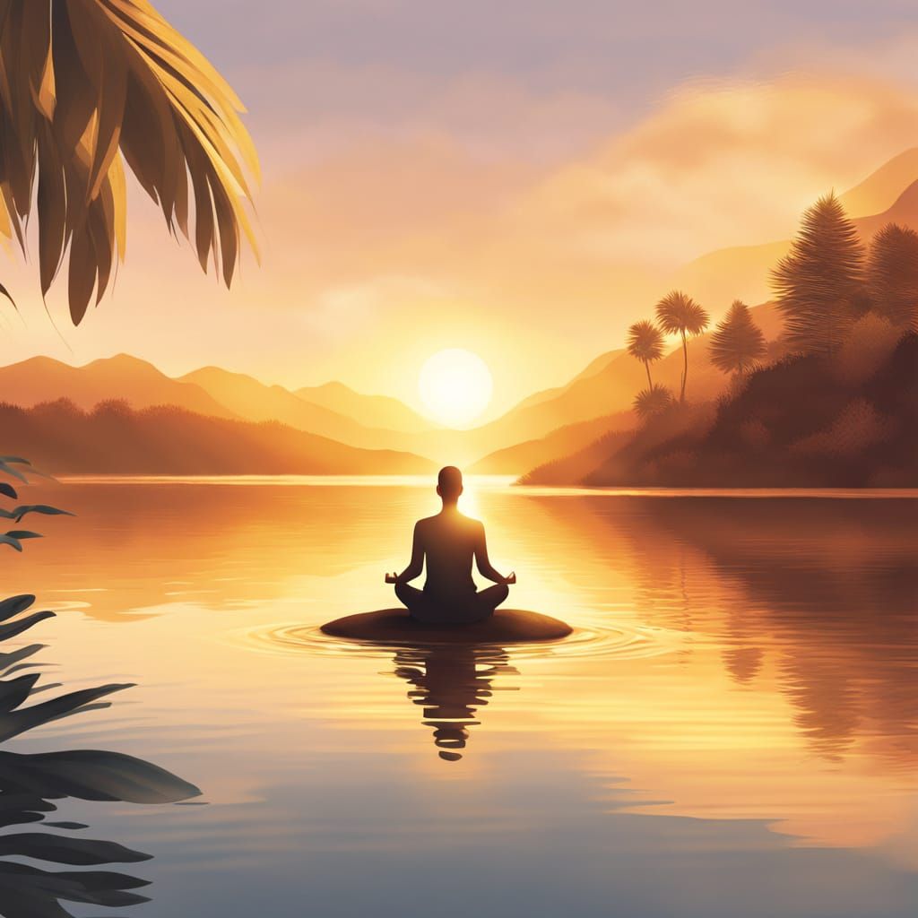 Serene Lake Sunset Meditation in Golden Hour
