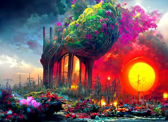 Eldritch Brutalist Buildings in Post-Nuclear Landscape