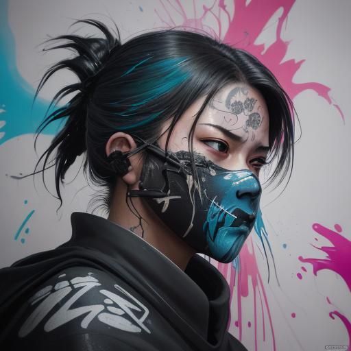 Hyperrealistic Ninja Operative in Graffiti Art Style