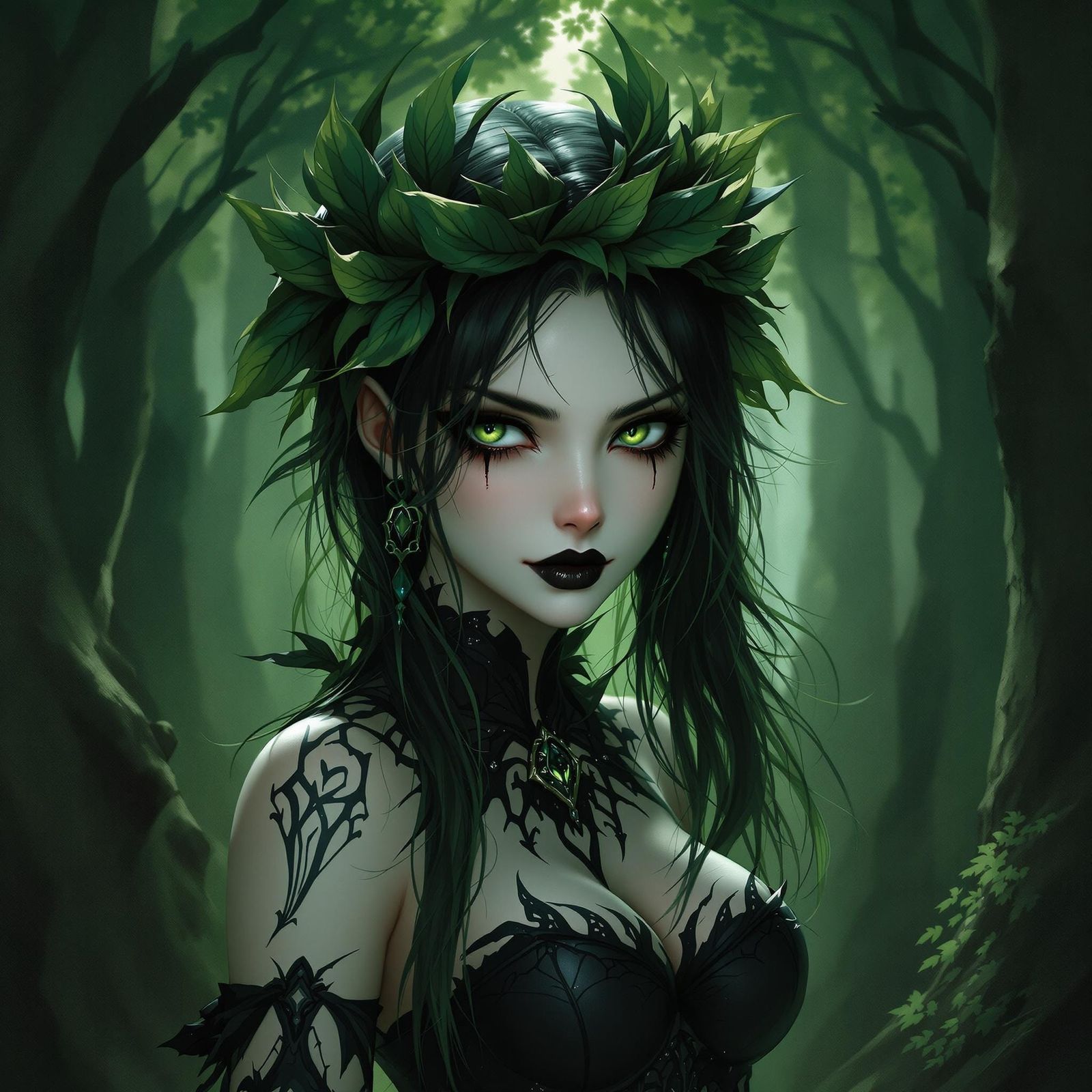 Mysterious Anime Goddess in Haunting Forest