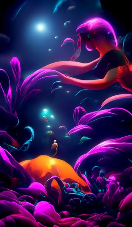 Iridescent Sea Monster in Surreal Deep Sea Scene
