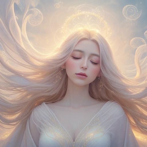 Ethereal Portrait of Woman in Dreamlike Sky