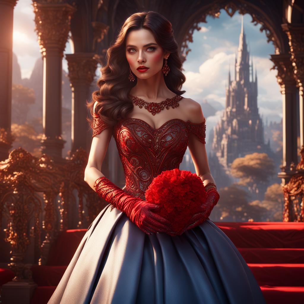 Beautiful Woman in Red Gown: Fantasy Art
