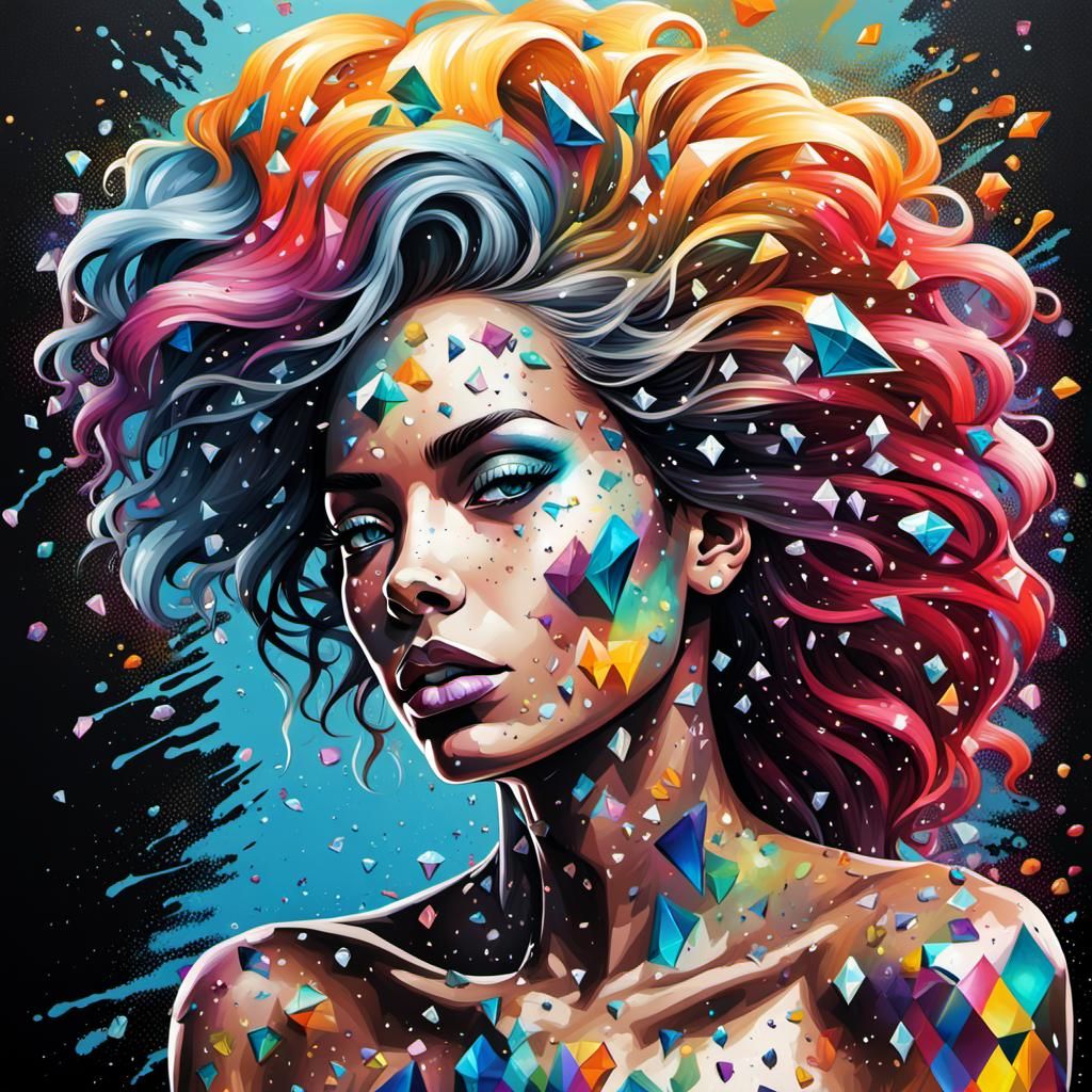 Diamond Woman with Diamond Hair, Graffiti Art Style