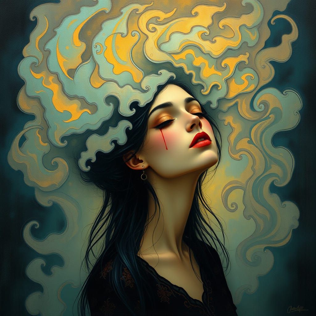 Dreamlike Portrait in Art Nouveau Style