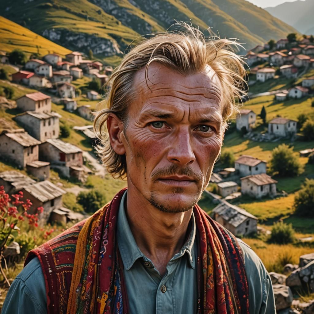Surreal Portrait in Albanian Landscape, McCurry Style