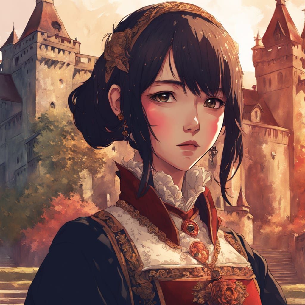 Anne Boleyn in Vibrant Anime Baroque Expressionism