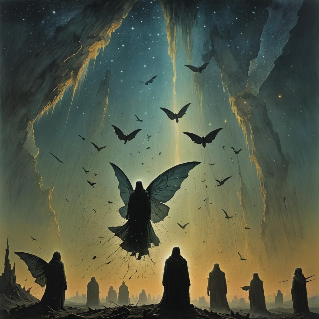 Fallen Light Beings in Surreal Starscape