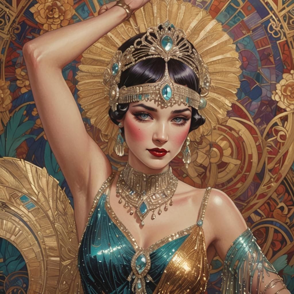 Glamorous Art Deco Burlesque Woman in 1920s Style