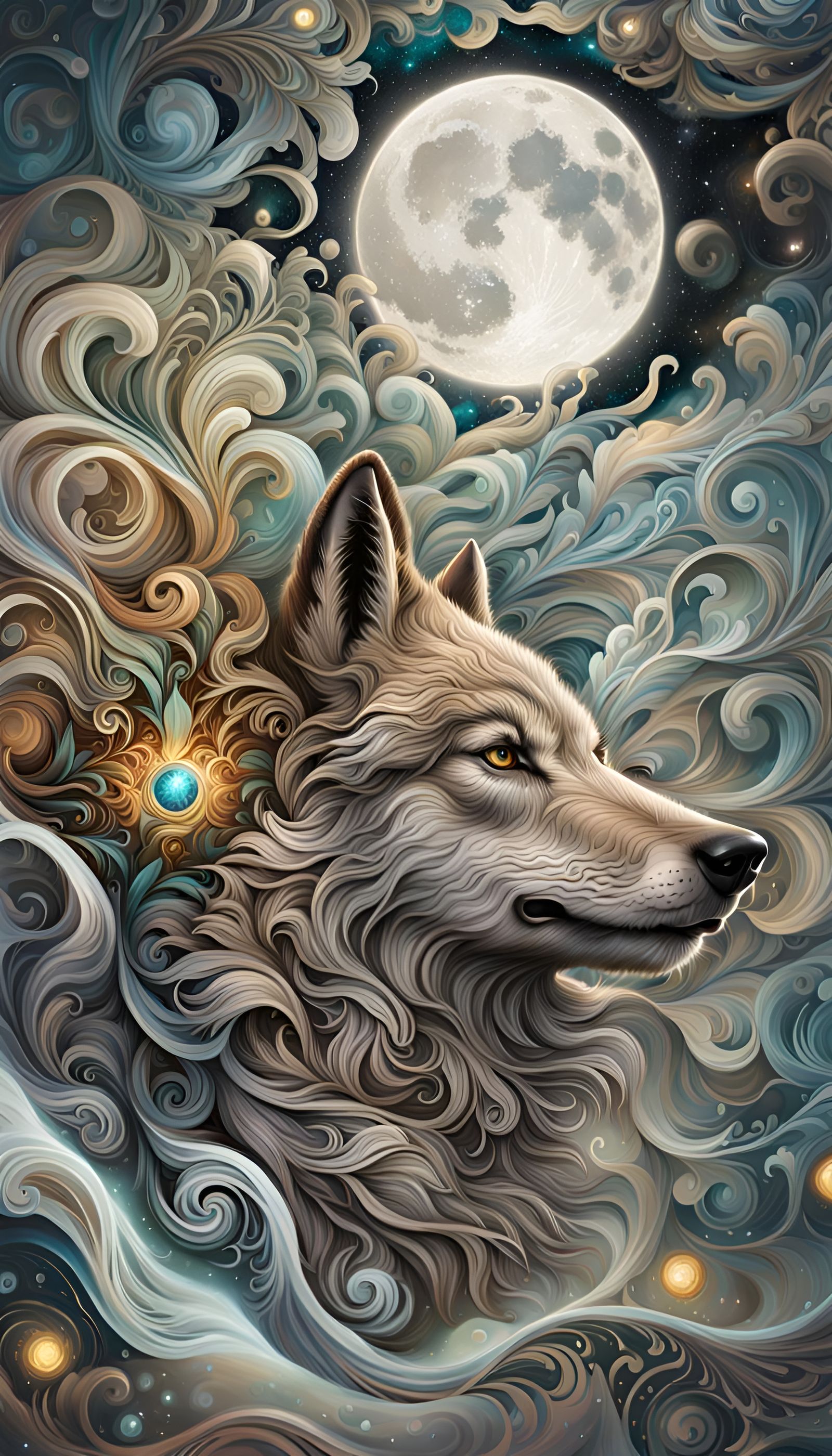 Hyperrealistic Cosmic Spirit Wolf in Graffiti Art Style