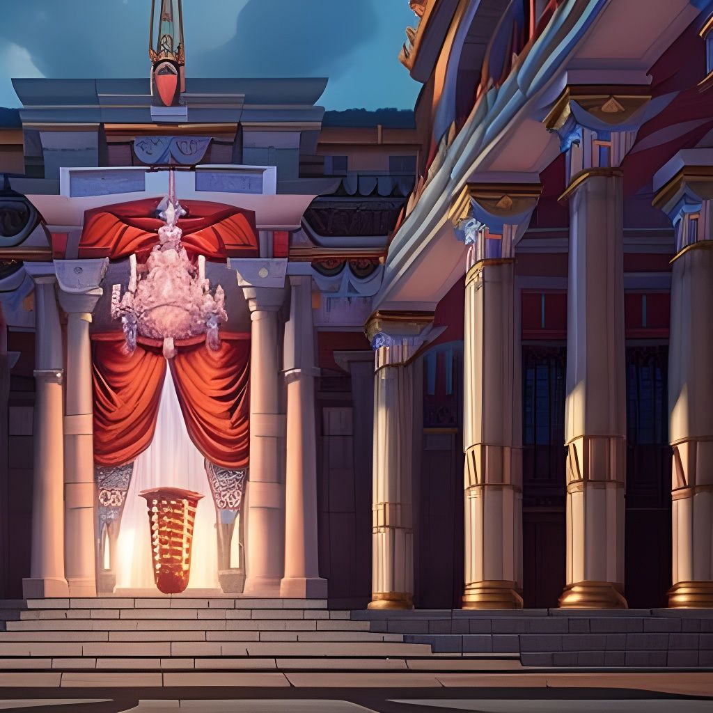 Palatial Rococo-Egyptian Room in Moonlight