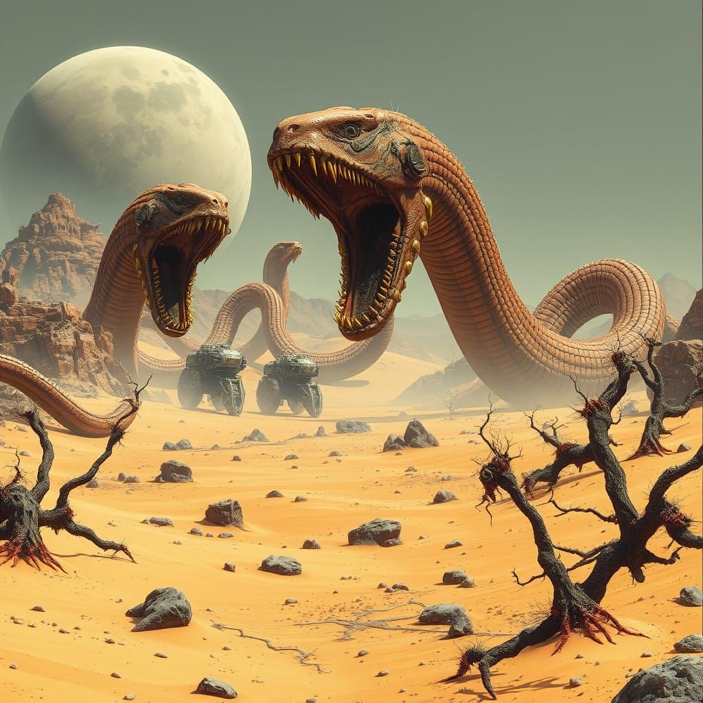 Gigantic Worms Devour Industrial Harvesters in a Futuristic...