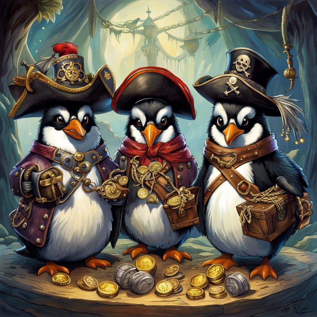 Pirate penguins share treasure