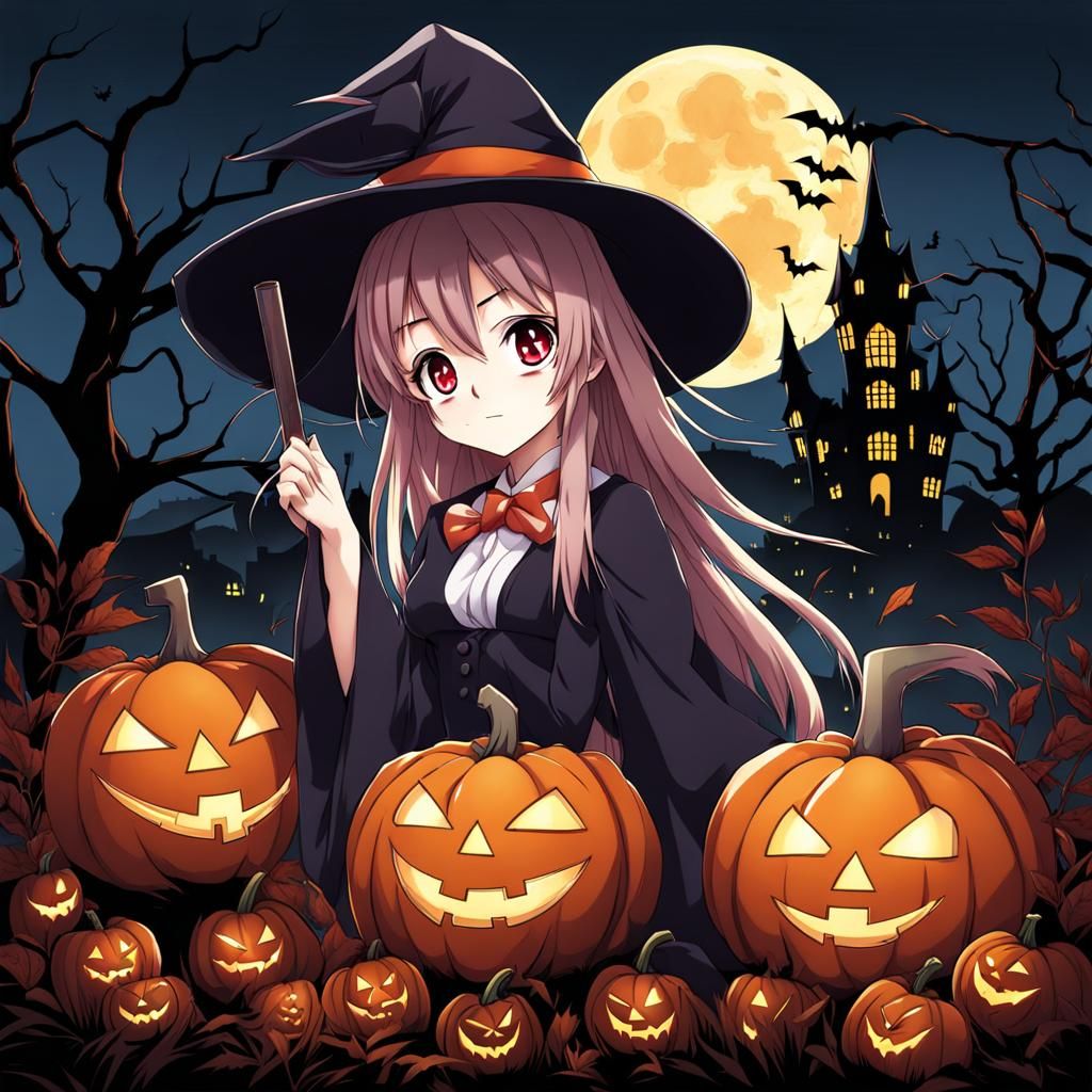 Scary Halloween Scene in Anime Style