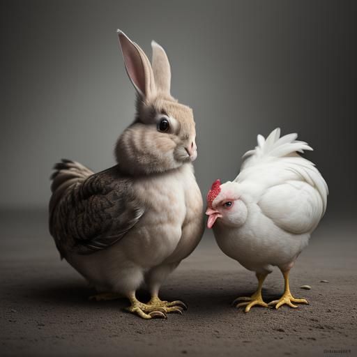 Rabbit and Chicken in Hyperrealistic Style
