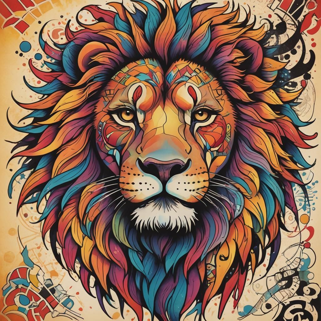 Lion Tattoo Design in Pop Art Style