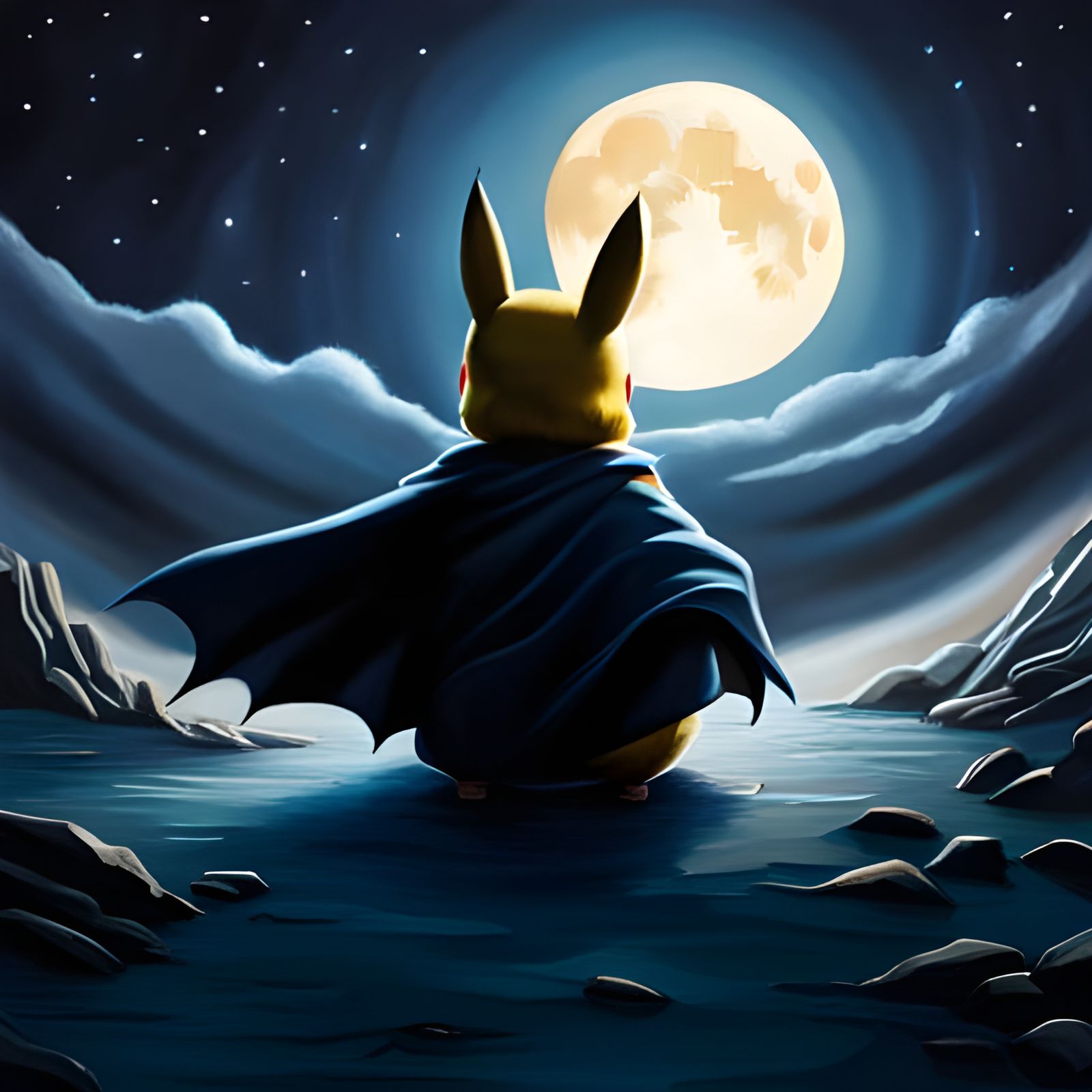 Pikachu as Batman: Hyperrealistic Oil Painting