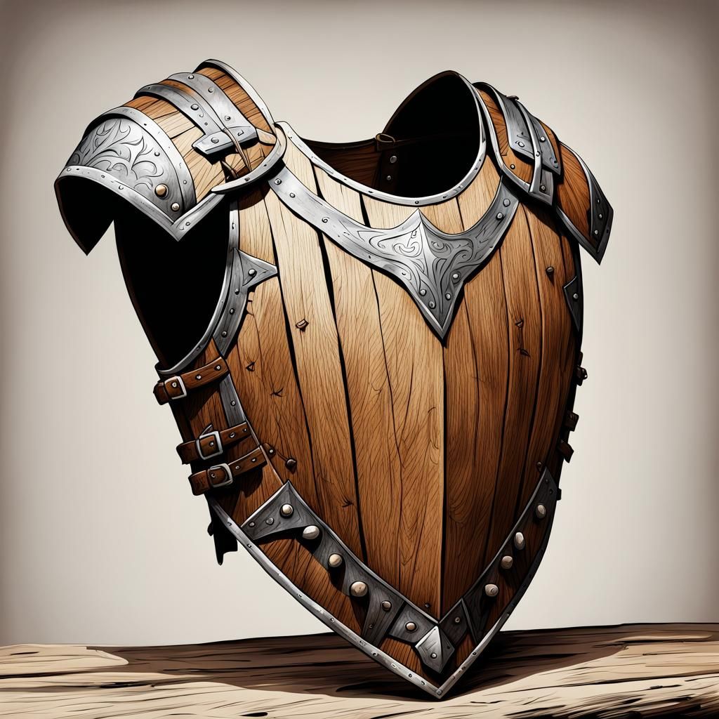 Damaged Wooden Breastplate Cartoon Fantasy Drawing