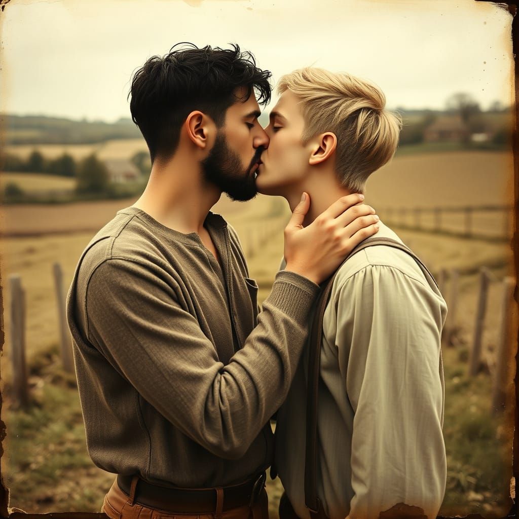 Passionate Kiss in Early 20th Century Sepia Tone