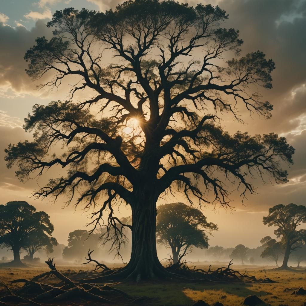 Majestic Tree in Open Landscape: Turner-esque Painting