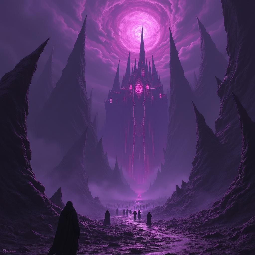 Slaanesh's Realm: A Purple Fantasy Landscape
