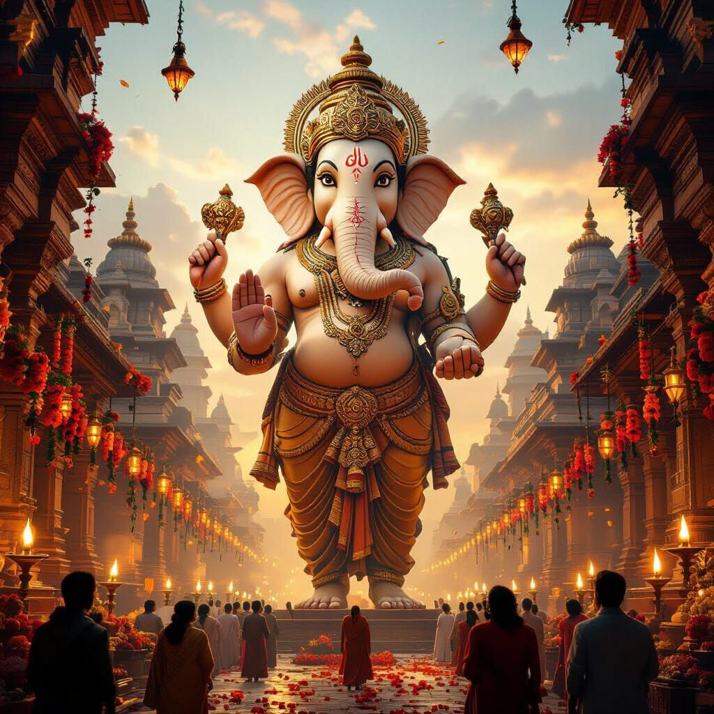 Lord Ganesh Colossus Over Hindu Temples