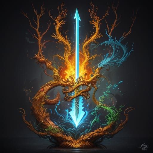 Surreal Fantasy Sword Unfurls from Blazing Vines in Vibrant ...