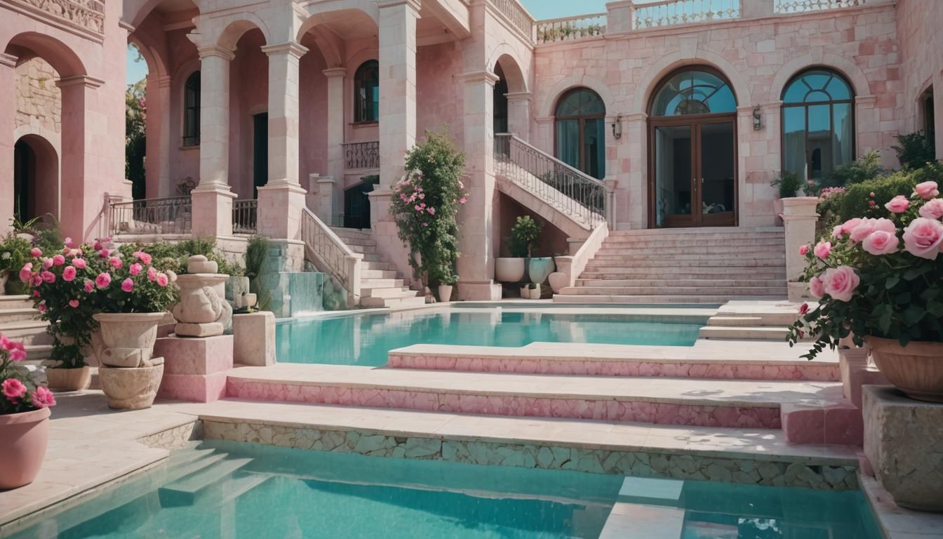 Luxury Villa with Rose Quartz in Space Age Style