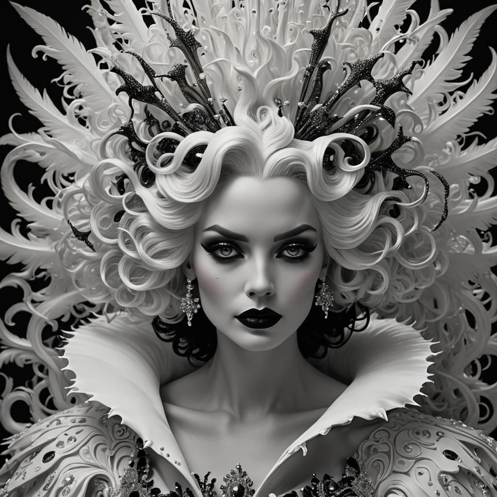 Dramatic Black and White Cruella DeVille Portrait