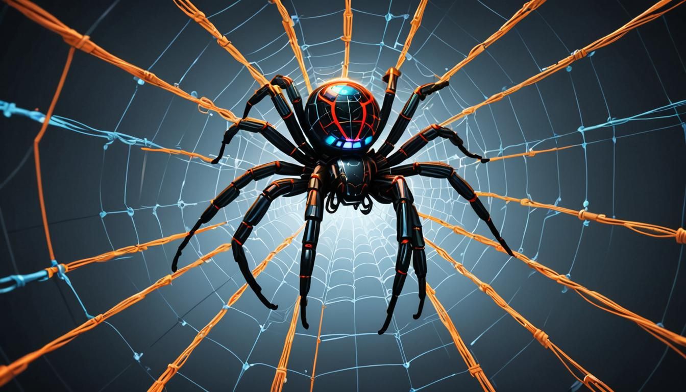 Spider Weaving a Digital Network with Glowing Cables