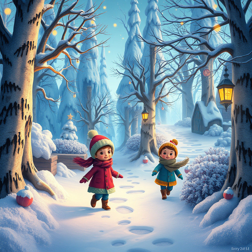 Snowy Garden Frolic: Children's Winter Dreamscape
