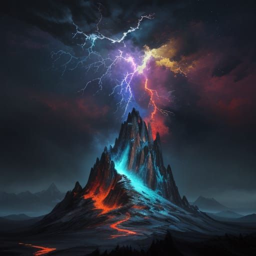 Fiery Mountain Peak Explodes With Color In Surreal Sky